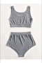 Women's Ribbed Camisole Fabric High Waist Gray Bra Panty Set - 4