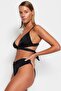 Black Gathered High Waist Normal Leg Bikini Bottom TBESS23BA00092 - 2