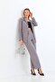 Gray Single Button Blazer Jacket Pocket Palazzo Pants Set - 4