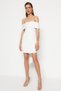 Ecru Lined Bias Tape Woven Short Wedding/Wedding Stylish Evening Dress Tprss23El00348