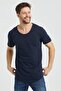 Men's Dark Navy Blue Oval Skirt Wide Collar 100% Cotton Short Sleeve T-Shirt