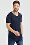 Men's Dark Navy Blue Oval Skirt Wide Collar 100% Cotton Short Sleeve T-Shirt - 2