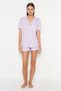 Lilac 100% Cotton Piping Detailed Shorts Knitted Pajamas Set Thmss20Pt0406
