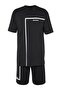 Siyah Regular Fit Bisiklet Yaka Baskılı Şortlu Pijama Takımı TMNSS23PT00017 - 8