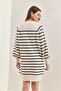 Women's White Black Striped Buttoned Soft Knitwear Dress 20235019 - 3