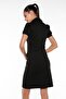 Shirt Collar Short-Sleeved Chest Pocketed Black Stretch Dress - 4