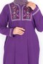 Women's Long Sleeve Şilebezi Purple Dress with Embroidered Collar - 2