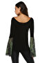 Women's Black Green Sleeve Mesh Detail Blouse BD2352 - 2