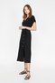 Women's Black V-Neck Short Sleeve Tie Waist Midi Dress 9YAK83747EK - 3