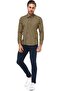 Men's Navy Blue Checkered Slim Fit Pocketless Long Sleeve Shirt