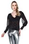 Women's Black V-Neck Lace Tulle Blouse BDE2473