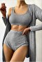 Women's Ribbed Camisole Fabric High Waist Gray Bra Panty Set
