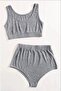 Women's Ribbed Camisole Fabric High Waist Gray Bra Panty Set - 3