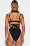 Black Gathered High Waist Normal Leg Bikini Bottom TBESS23BA00092 - 6