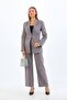 Gray Single Button Blazer Jacket Pocket Palazzo Pants Set
