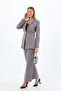 Gray Single Button Blazer Jacket Pocket Palazzo Pants Set - 3