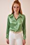 Women's Peanut Green Light Flowy Satin Surface Shirt DD00990 - 3