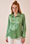 Women's Peanut Green Light Flowy Satin Surface Shirt DD00990 - 4