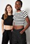 Premium Black-Ecru Black Striped 2-Pack Viscous/Soft Fabric Crop Stretchy Knitted Blouse TWOSS23BZ00194