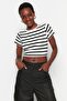 Premium Black-Ecru Black Striped 2-Pack Viscous/Soft Fabric Crop Stretchy Knitted Blouse TWOSS23BZ00194 - 2
