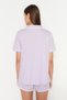 Lilac 100% Cotton Piping Detailed Shorts Knitted Pajamas Set Thmss20Pt0406 - 7