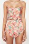 Çok Renkli Çiçekli Fırfırlı ve Sırt İp Askılı Saten Şortlu Dokuma Pijama Takımı THMSS23PT00048 - 4