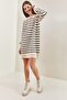 Women's White Black Striped Buttoned Soft Knitwear Dress 20235019 - 2