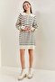 Women's White Black Striped Buttoned Soft Knitwear Dress 20235019 - 4