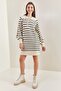 Women's White Black Striped Buttoned Soft Knitwear Dress 20235019 - 7