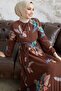 Ares Feather Pattern Chiffon Dress - Bitter Brown - 2