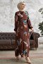 Ares Feather Pattern Chiffon Dress - Bitter Brown - 4