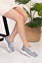 Linen Gray Teddy Bear Patterned Laced Orthopedic Sports Shoes - 2