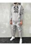 Men's Gray Panda Logo Bottom Top Tracksuit Set Oversize Hooded