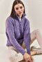 Women's Light Lilac Zippered Turtleneck Oversize Knitwear Sweater 20223202 - 5