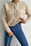 Women's Beige Crew Neck Gold Buttoned Teddy Cardigan - 4