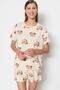 Ekru %100 Pamuklu Ayıcıklı Şortlu Örme Pijama Takımı THMSS23PT00005 - 3