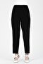Women's Black Elastic Waist Fabric Trousers with Stitching Detail on the Front - 2