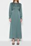 Water Green Satin Evening Dress with Cuffs and Buttons on the Shoulder - 3
