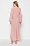 Rose Dust Corsage and Fabric-Covered Button Detailed Aerobin Woven Dress TCTSS23EB00254 - 6