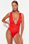 Red Deep Low-cut Fastening Normal Leg Swimsuit TBESS20MA0317