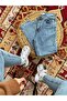 Blue Mom Jeans Lycra High Waist Blue Snow Washed Mom Jeans - 4