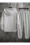 Men's Gray Panda Logo Bottom Top Tracksuit Set Oversize Hooded - 2