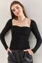 Women's Black Square Collar Knitwear Sweater 20223274 - 4