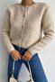 Women's Beige Crew Neck Gold Buttoned Teddy Cardigan - 6