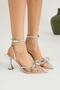 Transparent Ankle Strap Stoned Bow Heeled Women's Shoes - 4