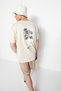 Stone Oversize/Wide Cut Crew Neck Floral Printed Short Sleeve 100% Cotton T-Shirt Tmnss21Ts1223 - 3