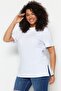 Beyaz Relaxed Bisiklet Yaka Yırtmaçlı %100 Pamuk Örme T-Shirt TBBSS22BF0031