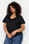 Siyah-Beyaz 2'li Paket Basic V Yaka %100 Pamuk Örme Büyük Beden T-Shirt TBBSS22TS0705 - 2