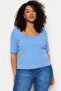 Lilac Fitted Square Collar Camisole Knitted Plus Size Basic T-Shirt Tbbss22Bf0027