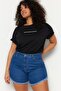 Koyu Mavi Paçası Püsküllü Esnek Skinny Fit Büyük Beden Denim Şort & Bermuda TBBSS23CJ00016 - 5
